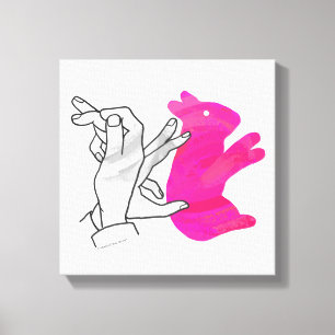 Hand Silhouette Rabbit Pink Canvas Print