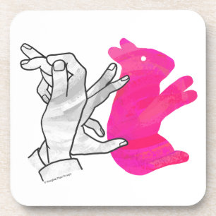 Hand Silhouette Rabbit Pink Coaster