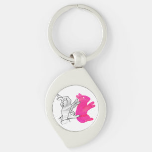 Hand Silhouette Rabbit Pink Keychain