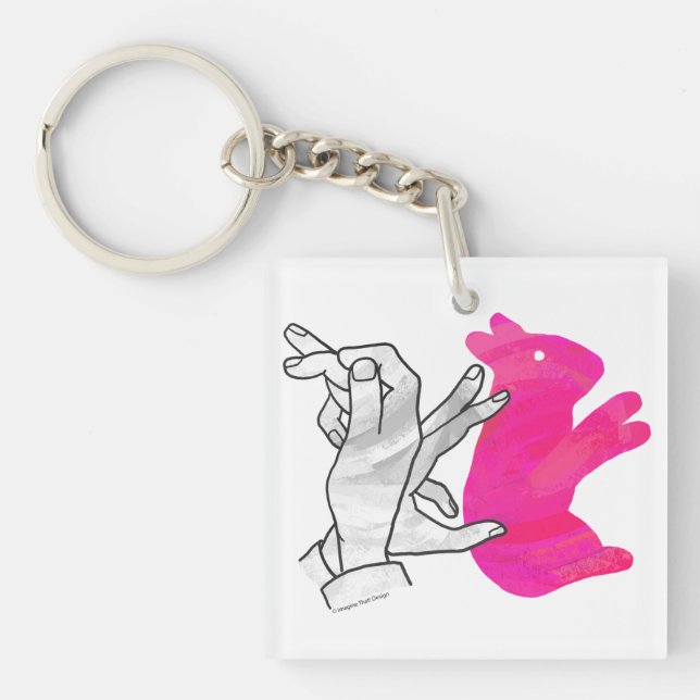 Hand Silhouette Rabbit Pink Keychain (Front)
