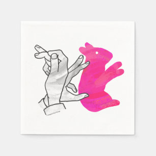 Hand Silhouette Rabbit Pink Napkin