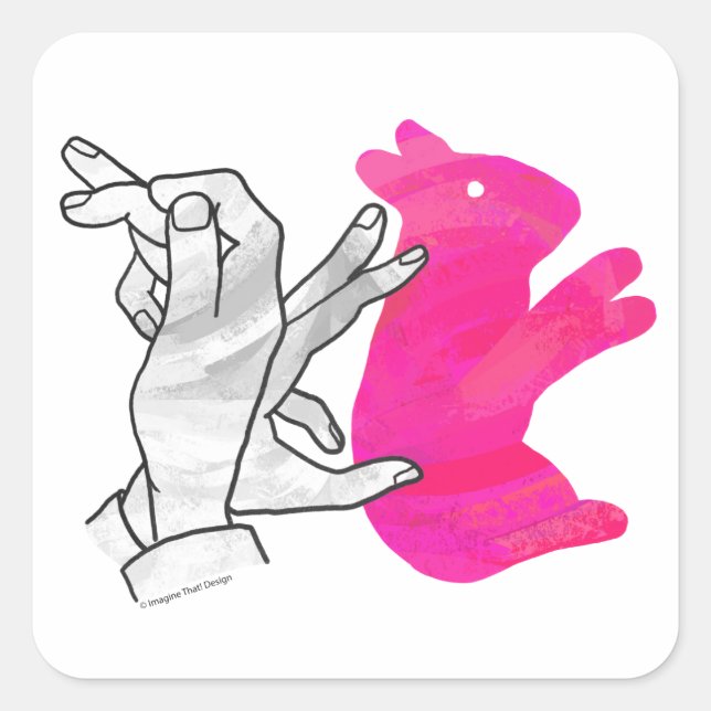 Hand Silhouette Rabbit Pink Square Sticker (Front)