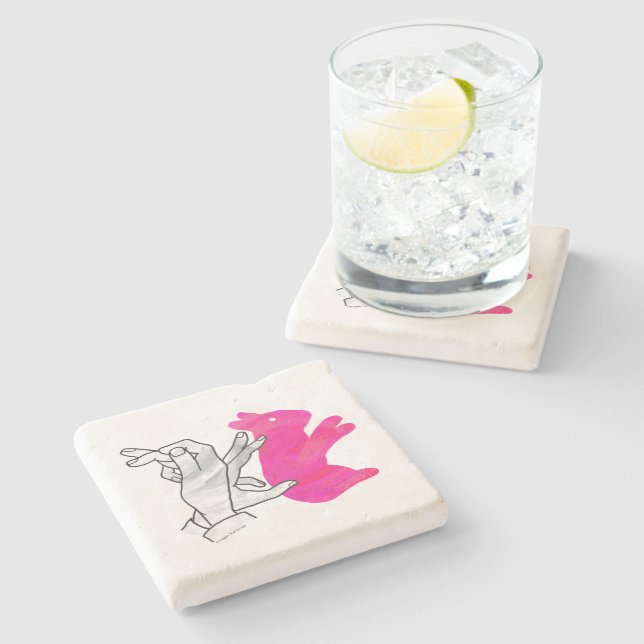 Hand Silhouette Rabbit Pink Stone Coaster (Side)