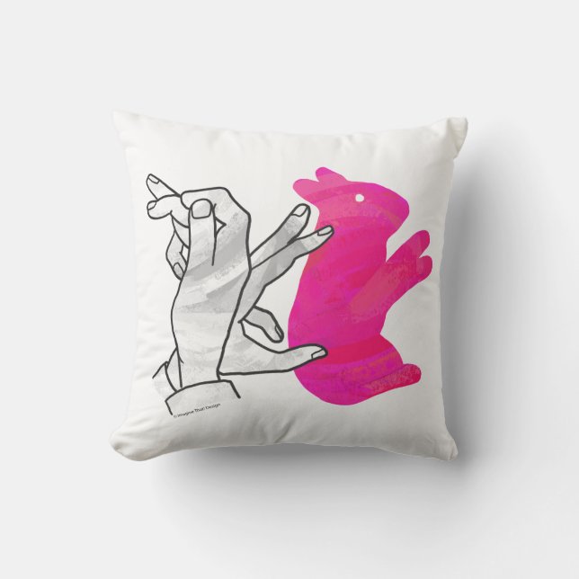 Hand Silhouette Rabbit Pink Throw Pillow (Front)