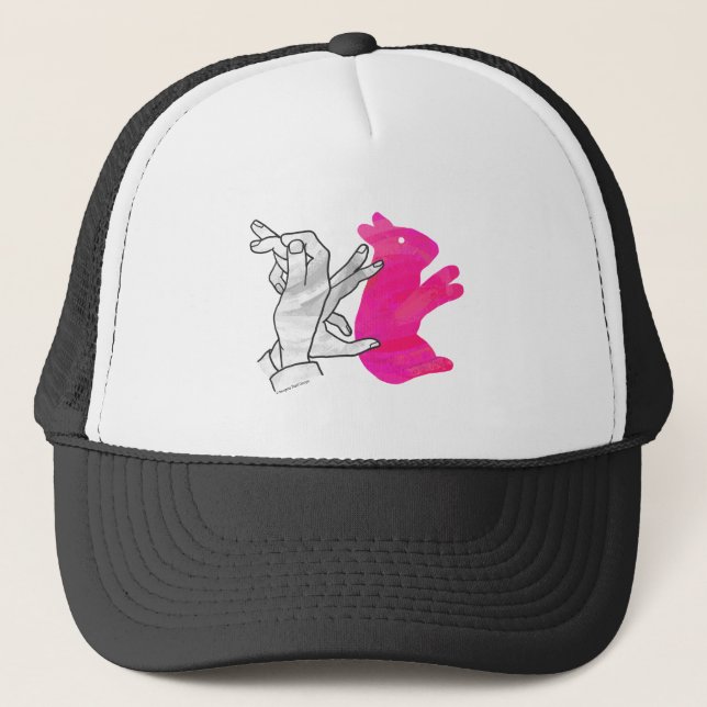 Hand Silhouette Rabbit Pink Trucker Hat (Front)