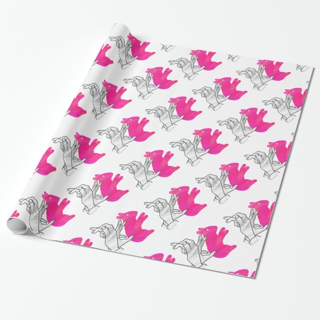 Hand Silhouette Rabbit Pink Wrapping Paper (Unrolled)
