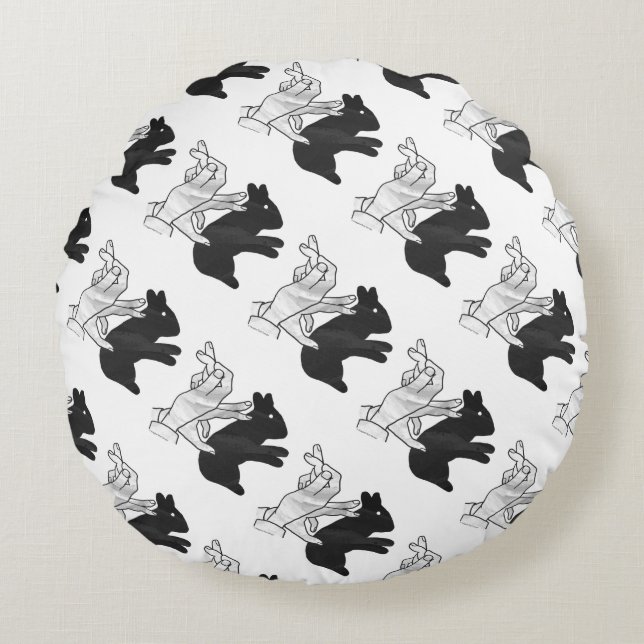 Hand Silhouette Rabbit Round Pillow (Front)