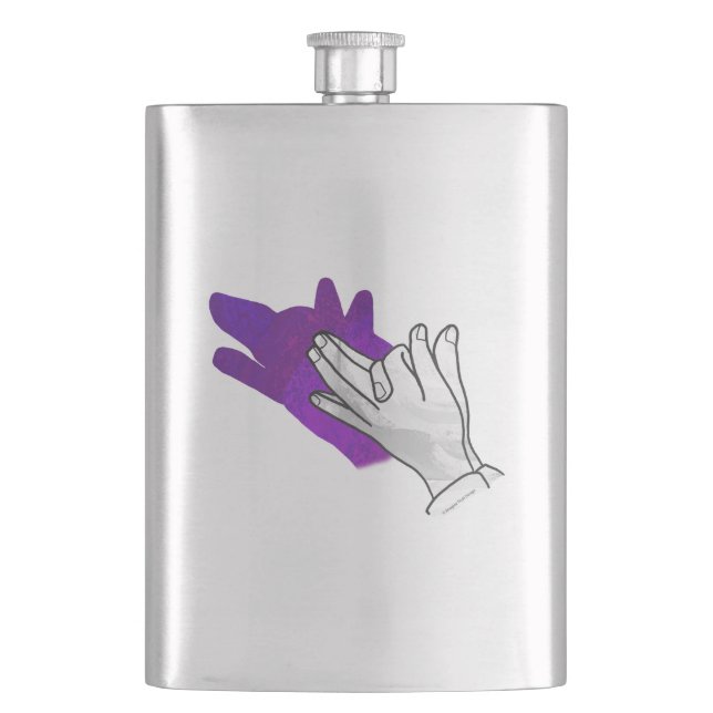 Hand Silhouette Wolf Purple Hip Flask (Front)