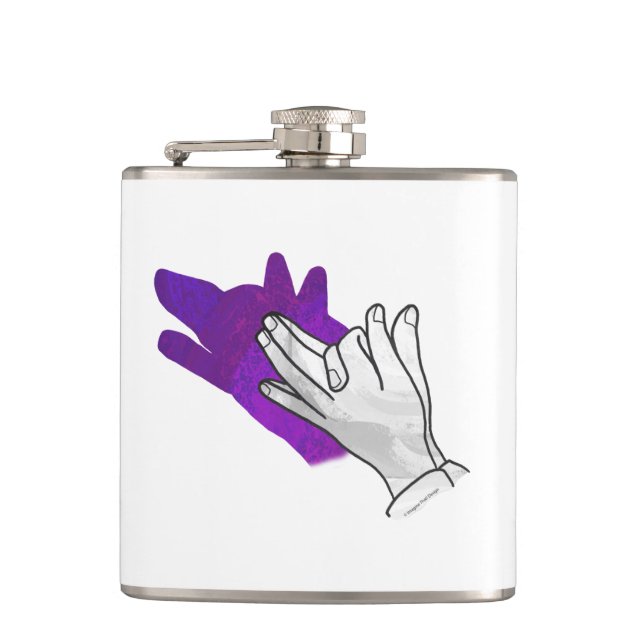 Hand Silhouette Wolf Purple Hip Flask (Front)