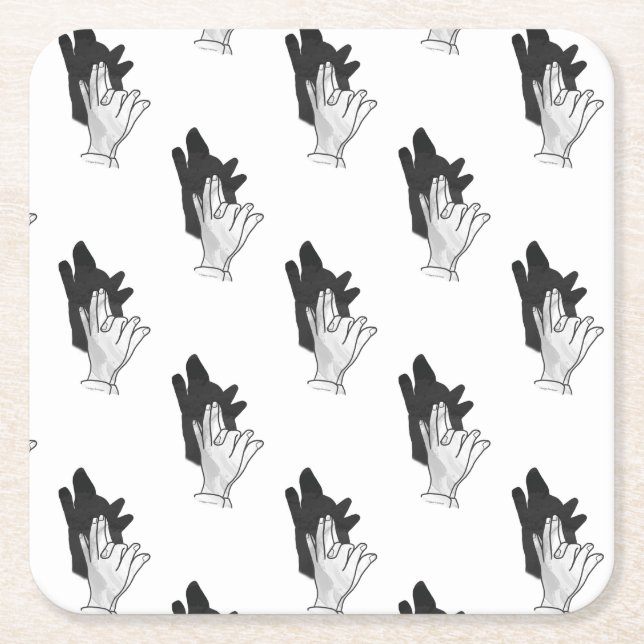 Hand Silhouette Wolf Square Paper Coaster (Front)