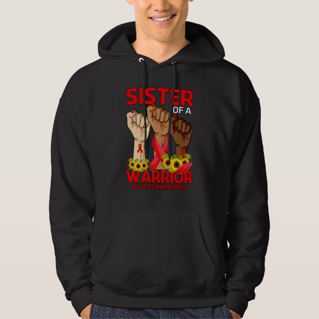 Hand Sister Of A Warrior Hiv Aids Awareness Sunflo Hoodie (Front)