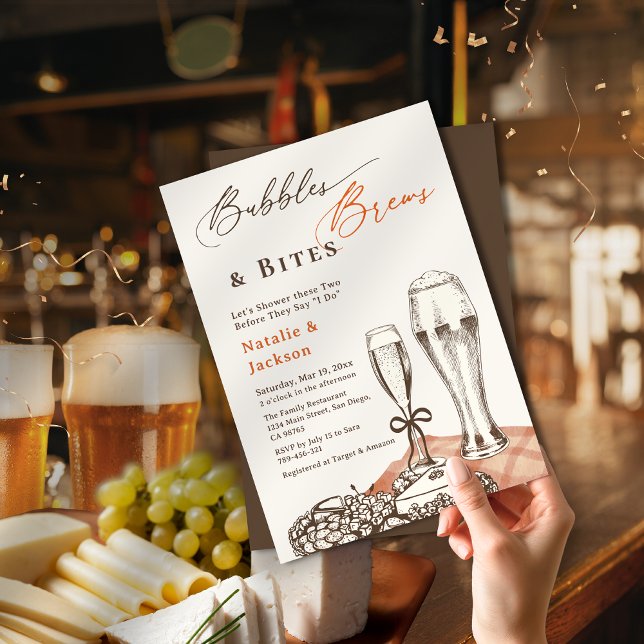 Hand Sketch Bubbles Brews & Bites Couples Shower  Invitation (Hand Sketch Bubbles Brews & Bites Couples Shower Invitation)
