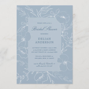 Hand Sketch Peony Dusty Blue Floral Bridal Shower Invitation