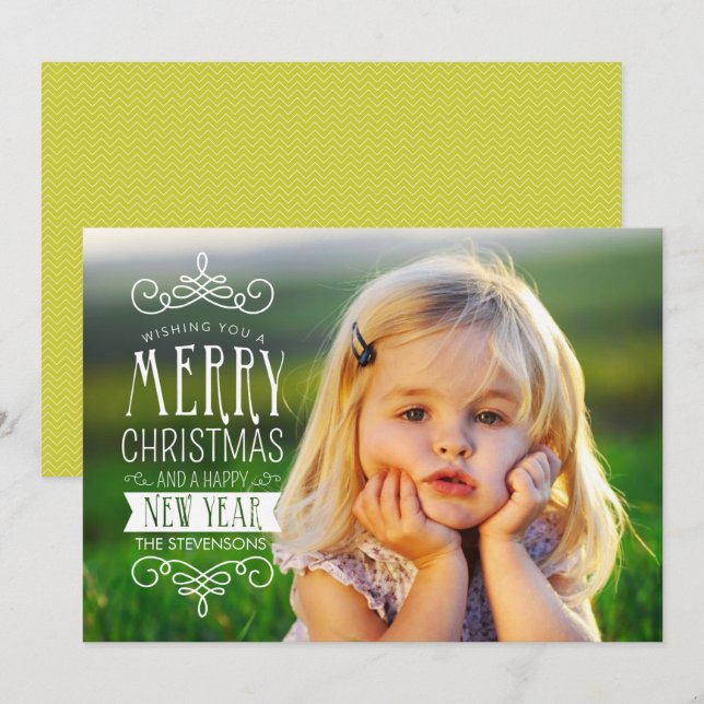 Hand Sketched Banner Holiday Photo Greeting Card (Front/Back)