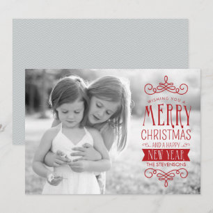 Hand Sketched Banner in Red Holiday Photo Card
