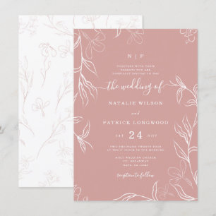 Hand Sketched Delicate Floral Dusty Rose Wedding Invitation