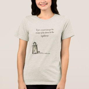 Hand sketched lighthouse with rocks peaceful scene Tri-Blend shirt