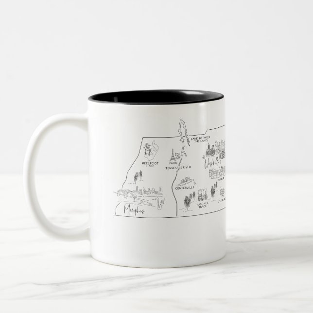 Hand sketched map of Tennessee Two-Tone Coffee Mug (Left)