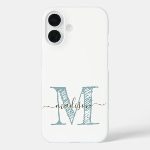 Hand Sketched Monogram Blue Green iPhone 16 Case