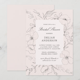 Hand Sketched Peony Blush Floral Bridal Shower Invitation