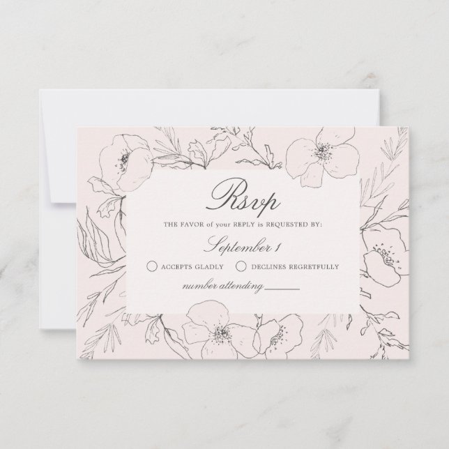 Hand Sketched Peony Blush Pink Wedding RSVP Card (Front)