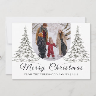 Hand-Sketched Pine Tree Minimalist Christmas Holiday Card