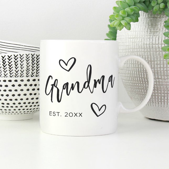 Hand Sketched Script Grandma Year Established Coffee Mug (Creator Uploaded)