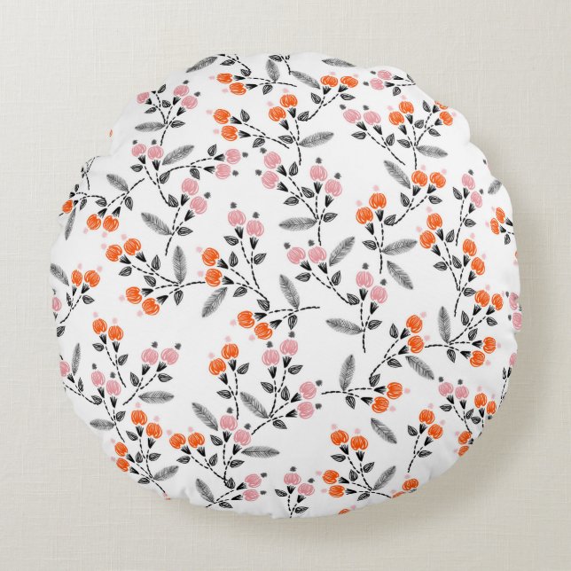 Hand stitch Embroidery Seamless pattern with liber Round Pillow (Front)
