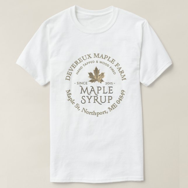 Hand Tapped Wood-Fired Maple Syrup Gold Leaf  T-Shirt (Design Front)