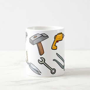 Hand Tools Hammer Drill Nail and Wrench Coffee Mug