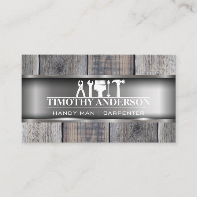 Hand Tools | Metal and Wood Business Card (Front)