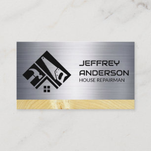Hand Tools Repairman Logo Metal Wood Business Card