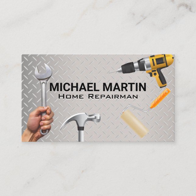 Hand Tools | Steel Background Business Card (Front)