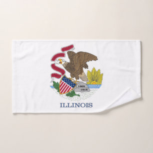 Hand Towel with Flag of Illinois State, USA