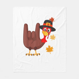 Hand Turkey American Sign Language I Love You Than Fleece Blanket