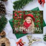 hand typography family christmas photo card<br><div class="desc">This design features white merry Christmas script on a beautiful family photo. The image and text can be personalized</div>