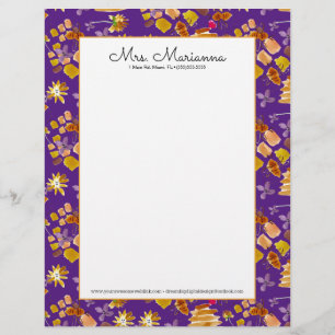 Hand Watercolor Bee Art Botanical Floral Pattern Letterhead