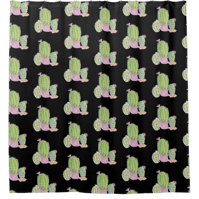 Hand Watercolor Cactus Plant Trio Pink Green Black (Front)