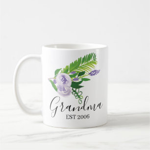 Hand Watercolor Floral Mom Grandma Purple Coffee Mug