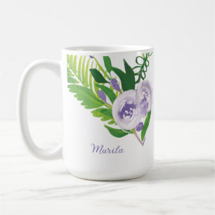 Hand Watercolor Florals Purple Coffee Mug
