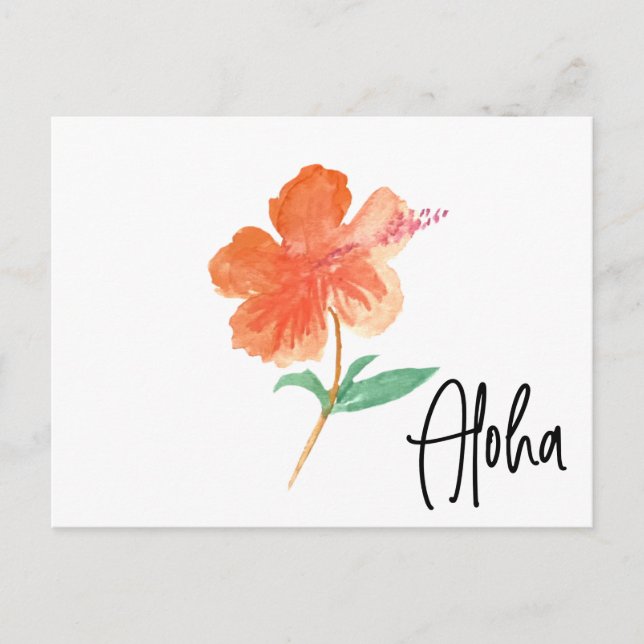 Hand Watercolor Hawaii Hibiscus Floral Moving Postcard (Front)