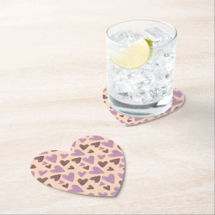 Hand Watercolor Hearts Chocolate Pink    Paper Coaster