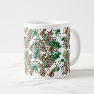 Hand Watercolor Jaguar and Safari Greenery Large Coffee Mug