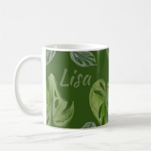 Hand Watercolor Monstera Adansonii Leaf Green Coffee Mug