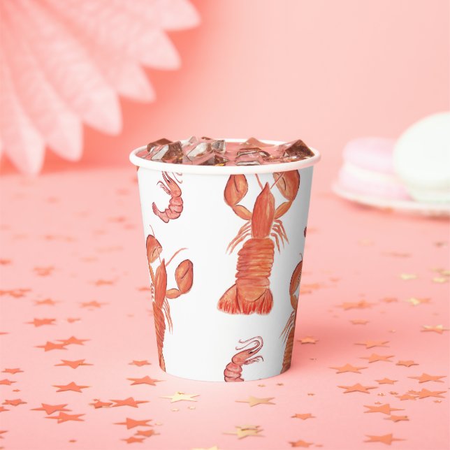 Hand Watercolor Seafood Lobster Shrimps Crab Broil Paper Cups (Insitu)