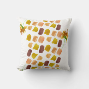 Hand Watercolored Floral Yellow Brush Painting Throw Pillow
