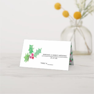 Hand Watercolored Holly Berry Winter Wedding Place Card