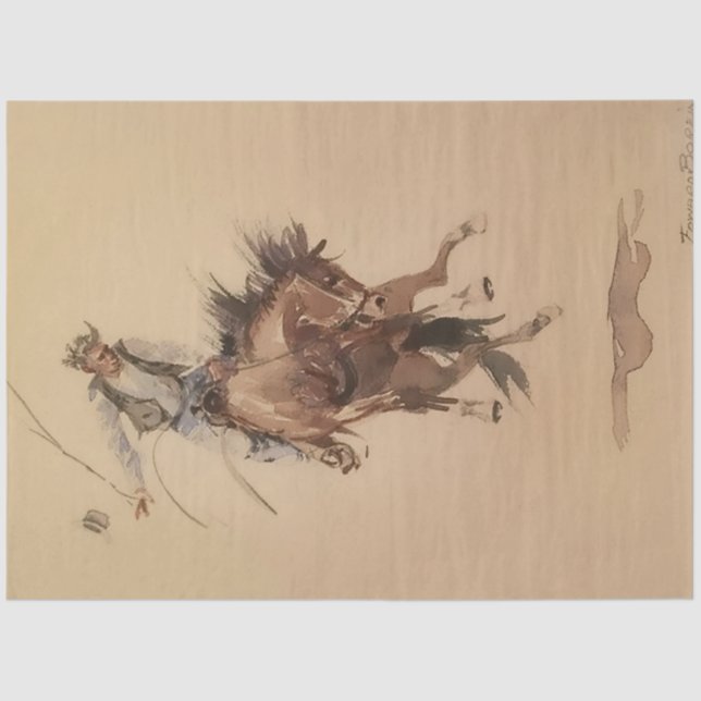 Hand-Whipping a Bronc by Edward Borein Tissue Paper (Front)
