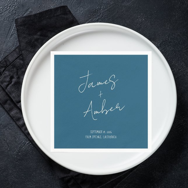 Hand writing Teal Blue Quirky Modern Wedding Napkin (Creator Uploaded)