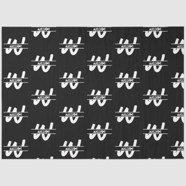 Hand Written Black & White Monogrammed Name Tissue Paper (Front)